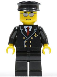 LEGO Minifigure-Airport - Pilot with Red Tie and 6 Buttons, Black Legs, Black Hat, Silver Glasses-Town / City / Airport-AIR032-Creative Brick Builders